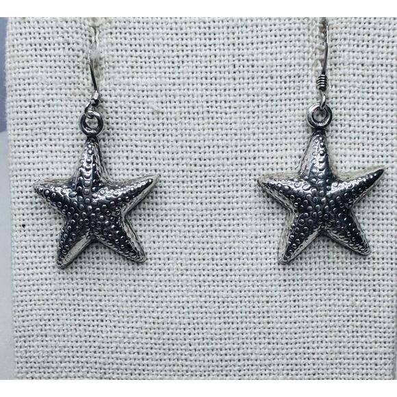 Sterling Silver 925 Starfish Dangle Earrings Textured Finish - Picture 1 of 8
